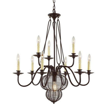 Rustic French Basket and Ten Light Chandelier