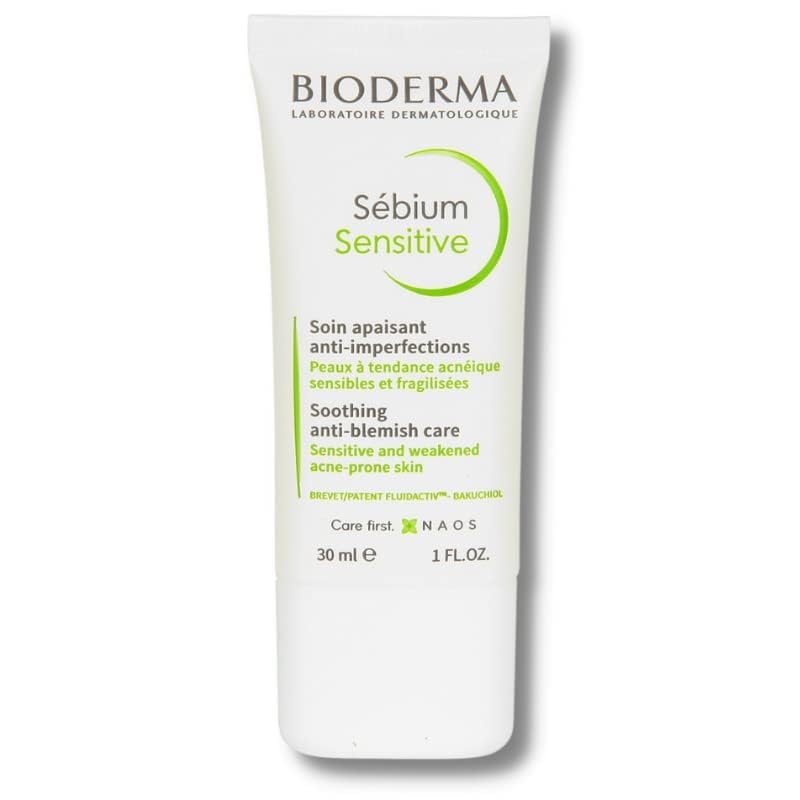 Bioderma Sebium Sensitive 30 ml acne treatment tube for sensitive skin, white packaging on Tampa Home & Garden Store