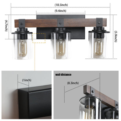 3-Lights Farmhouse Vanity Lights Fixture Rustic Bathroom Light Fixture Bathroom