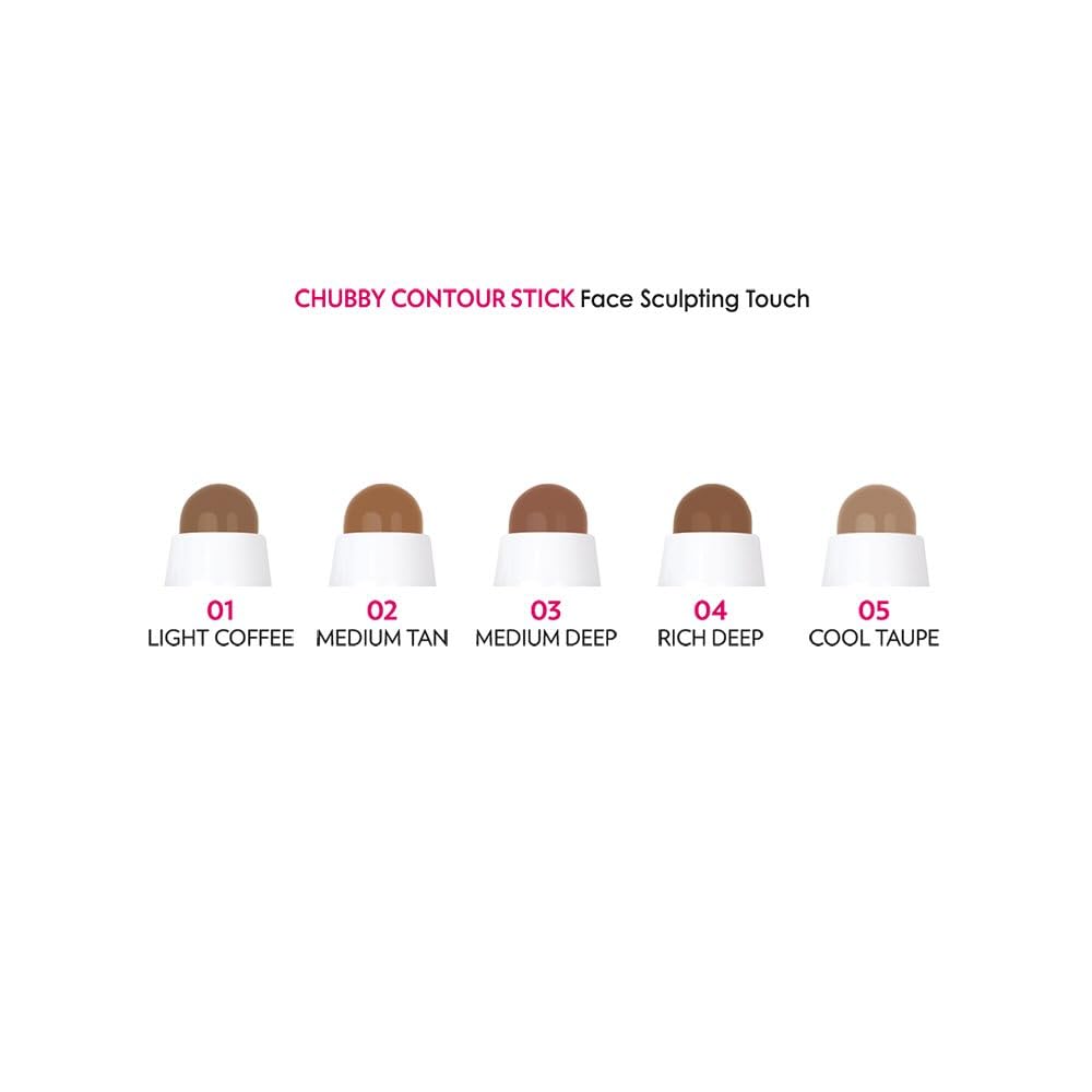 Chubby Contour Stick swatches: Light Coffee, Medium Tan, Medium Deep, Rich Deep, Cool Taupe on Tampa Home & Garden Store