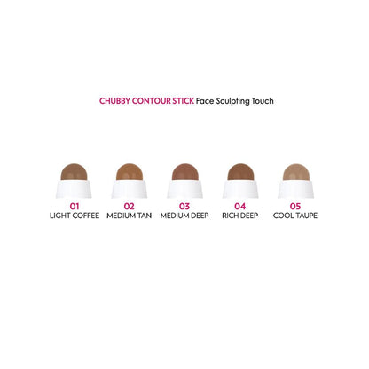 Chubby Contour Stick swatches: Light Coffee, Medium Tan, Medium Deep, Rich Deep, Cool Taupe on Tampa Home & Garden Store