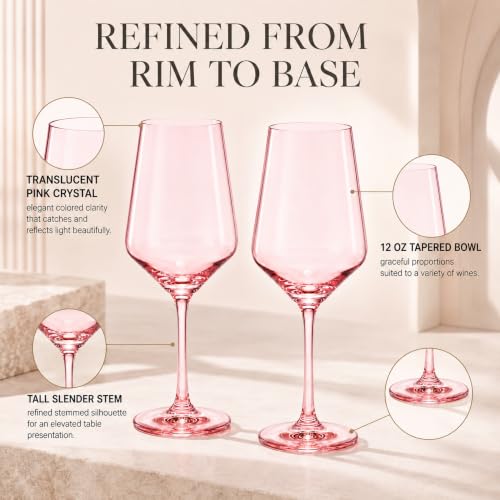 Monet Pink Stemmed Wine Glasses Set of Two