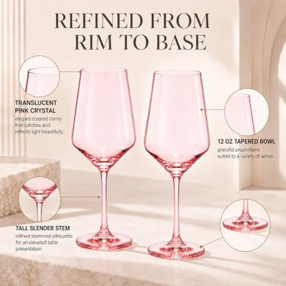 Monet Pink Stemmed Wine Glasses Set of Two