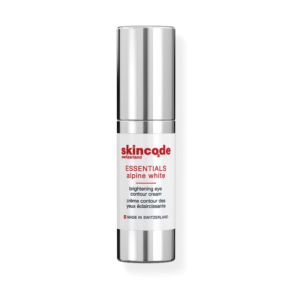 Skincode Essentials Alpine White brightening eye contour cream bottle with silver cap on Tampa Home & Garden Store