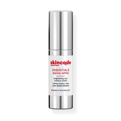 Skincode Essentials Alpine White brightening eye contour cream bottle with silver cap on Tampa Home & Garden Store