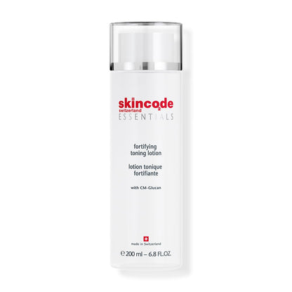 Fortifying toning lotion bottle by Skincode, white bottle, CM-Glucan makeup remover on Tampa Home & Garden Store