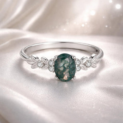 Ring 925 sterling silver pendant-style with oval green agate center and CZ accents, size 6 on Tampa Home & Garden Store