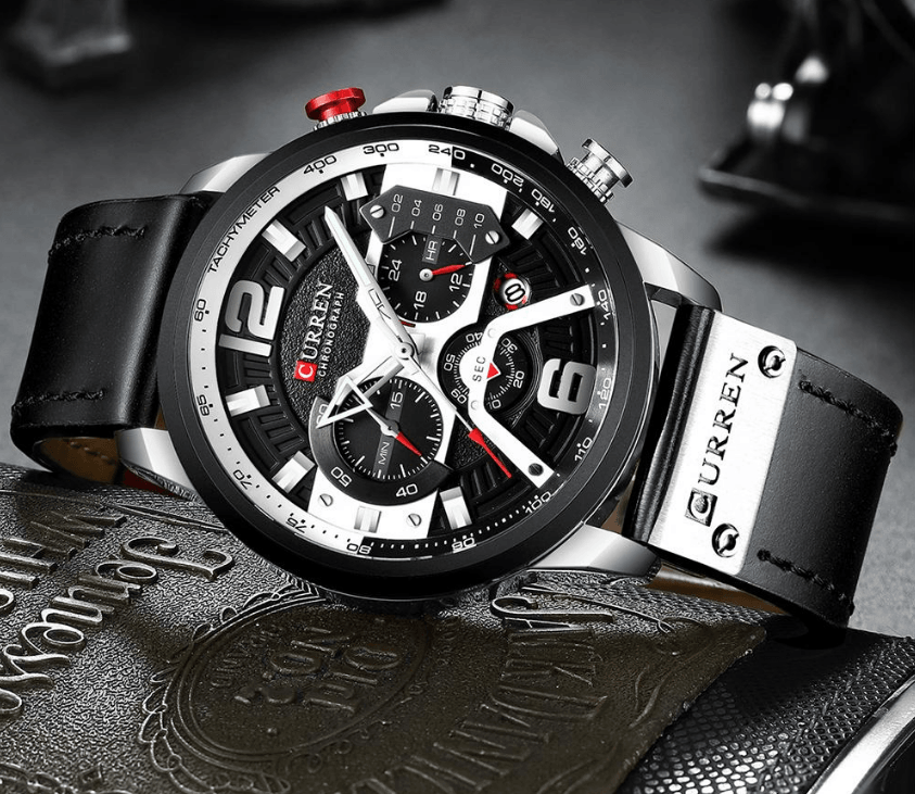 Curren men's sports chronograph watch with black leather strap and stainless steel case on Tampa Home & Garden Store