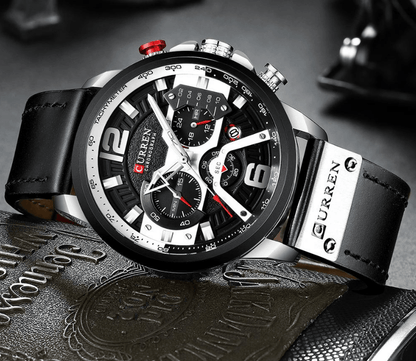 Curren men's sports chronograph watch with black leather strap and stainless steel case on Tampa Home & Garden Store