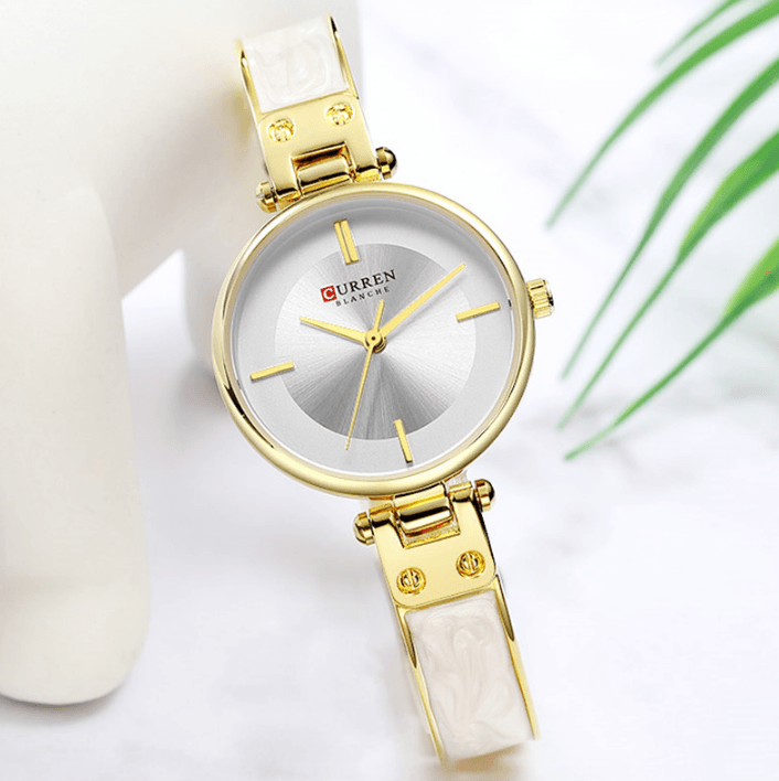 Womens Elegant Stainless Steel Watch with Ceramic Marble Bracelet, gold-tone case and white ceramic links Stevvex on Tampa Home & Garden Store