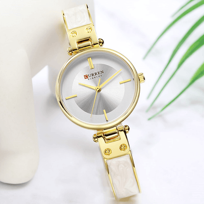 Womens Elegant Stainless Steel Watch with Ceramic Marble Bracelet, gold-tone case and white ceramic links Stevvex on Tampa Home & Garden Store