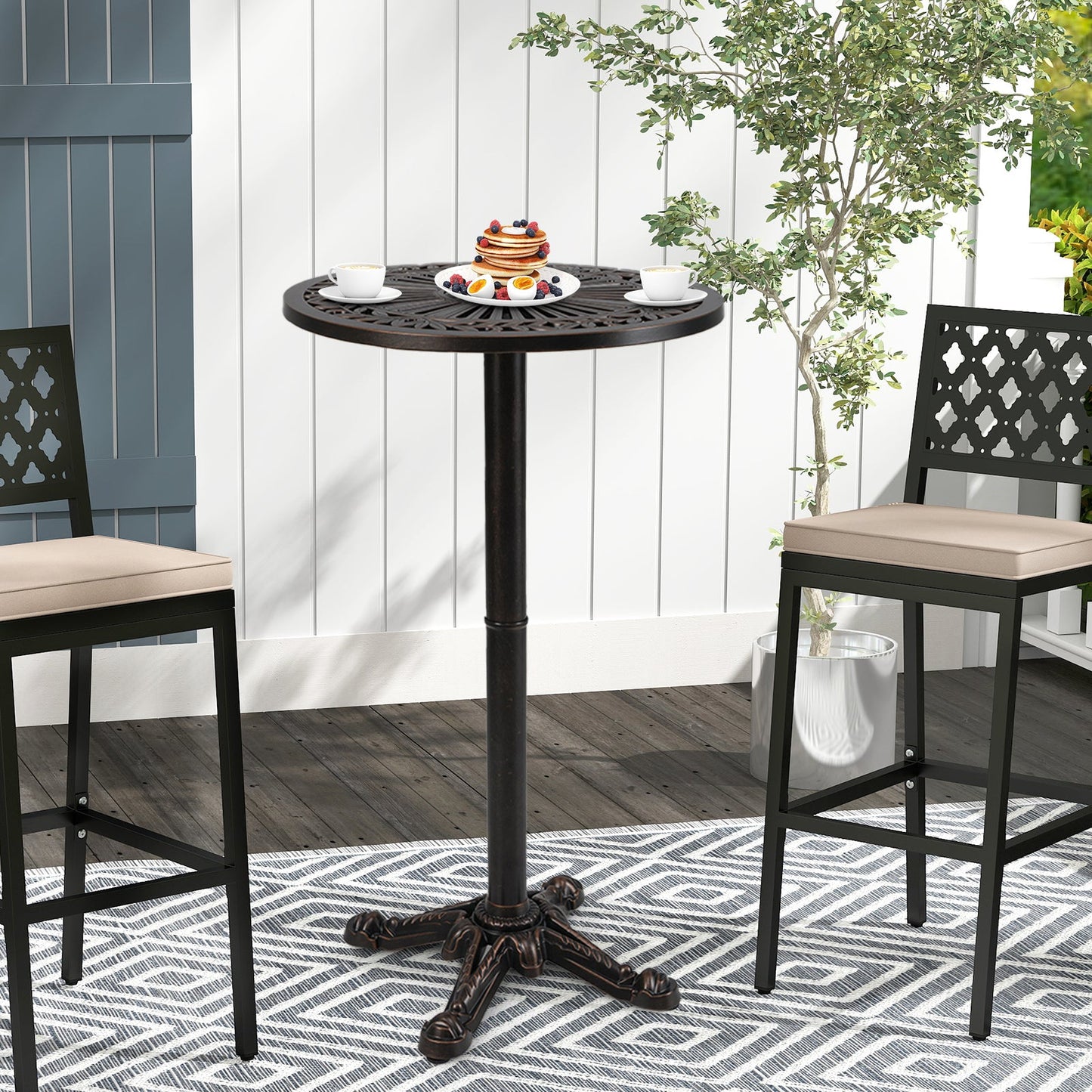 41.5 Inch Patio Round Bar Table Cast Aluminum Bistro Table for Garden-Bronze