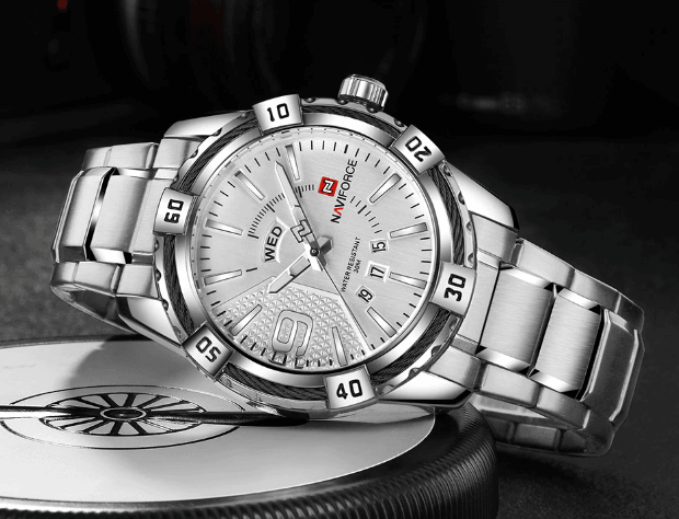 Naviforce men's luxury stainless steel waterproof watch with day/date display on Tampa Home & Garden Store
