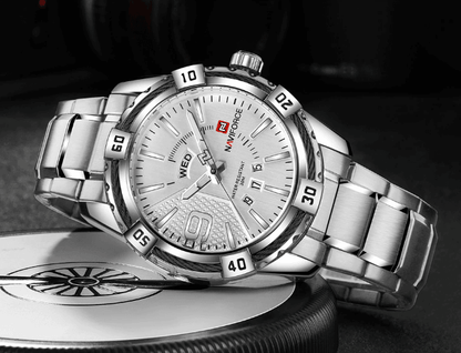 Naviforce men's luxury stainless steel waterproof watch with day/date display on Tampa Home & Garden Store