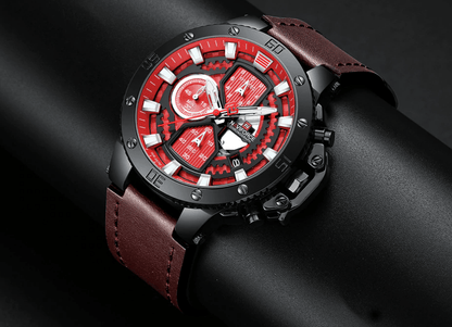 Stevvex ST1N600MK men's waterproof watch with red dial, black bezel and leather strap on Tampa Home & Garden Store