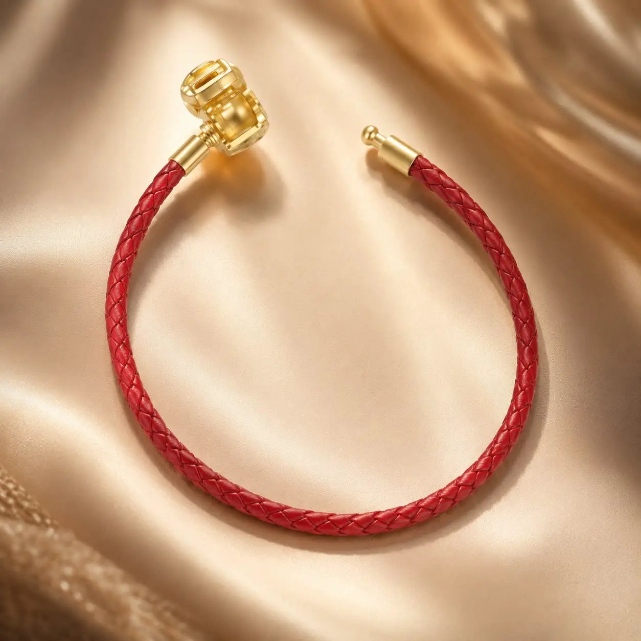 Red braided leather rope bracelet with gold-tone clasp, 17cm, women's bracelet on Tampa Home & Garden Store