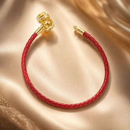 Red braided leather rope bracelet with gold-tone clasp, 17cm, women's bracelet on Tampa Home & Garden Store