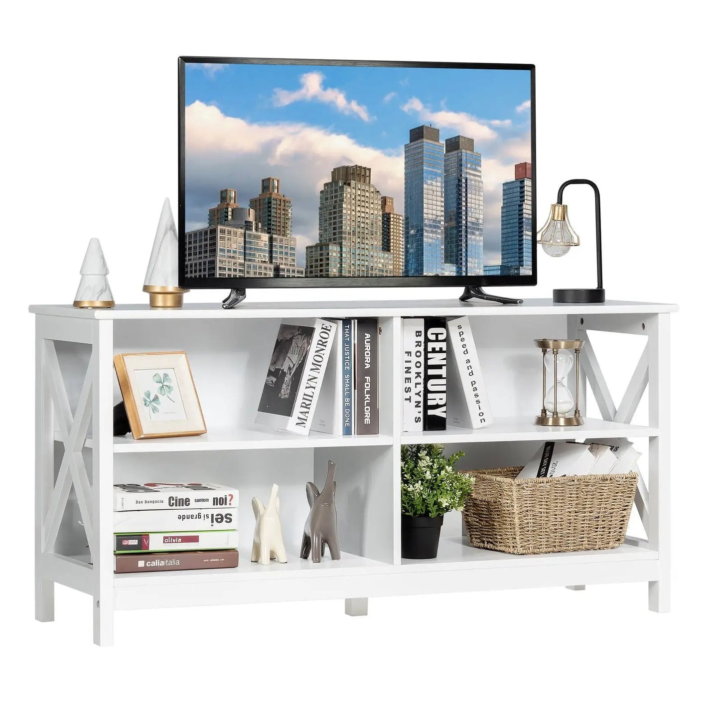 Wooden TV Stand for 55 TV with X Shaped Frame