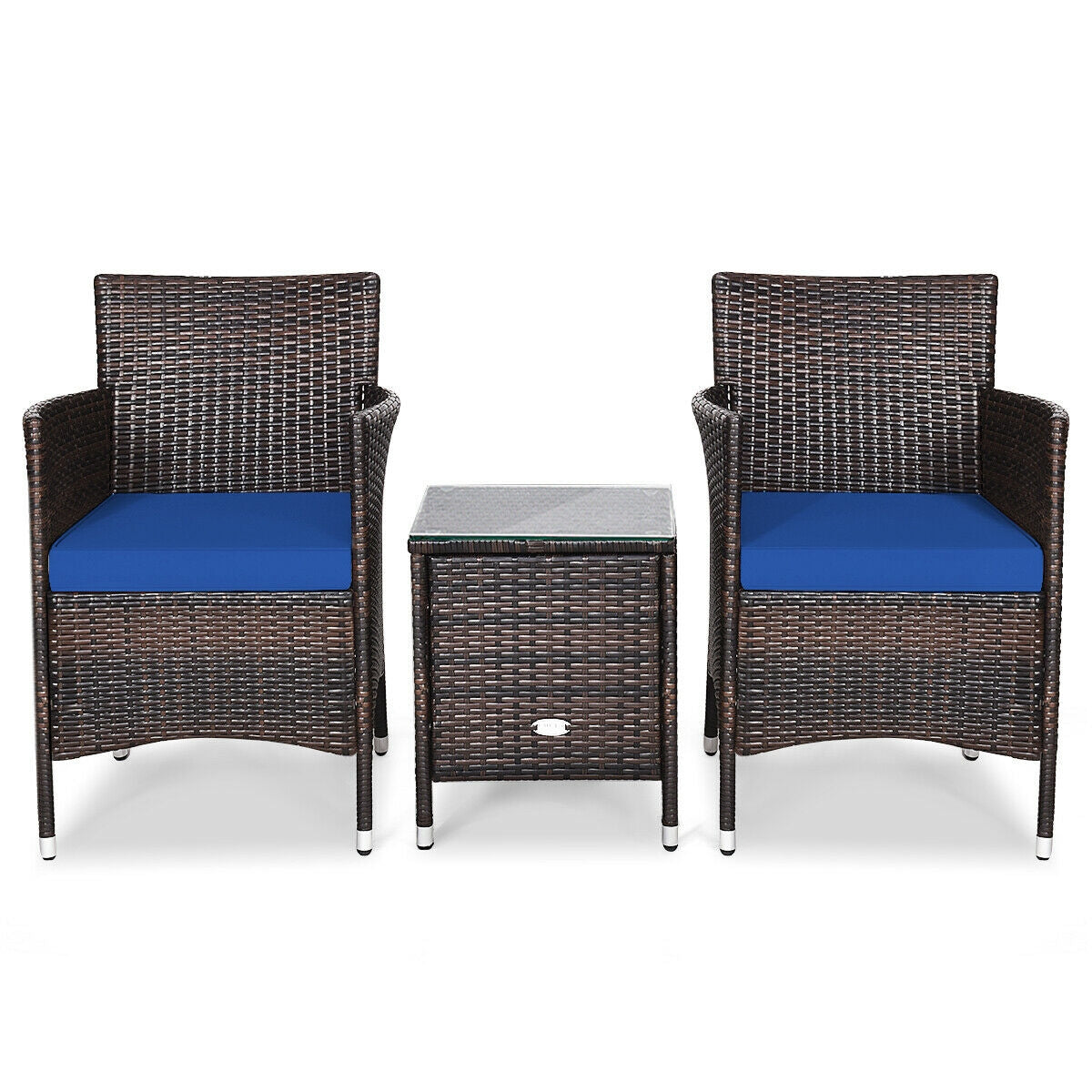3 Pcs Outdoor Rattan Wicker Furniture Set-Gray