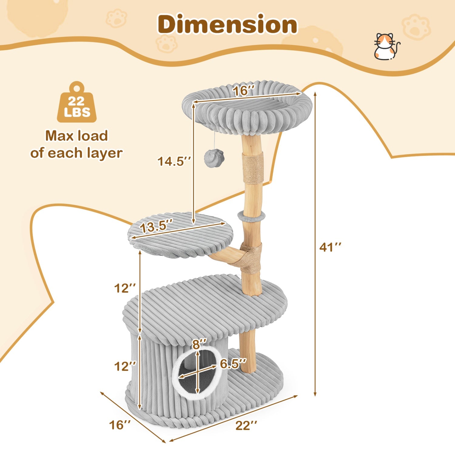 41-Inch Cat Tree with real wood branches and grey rope platforms DirectDeals on Tampa Home & Garden Store