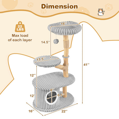 41-Inch Cat Tree with real wood branches and grey rope platforms DirectDeals on Tampa Home & Garden Store