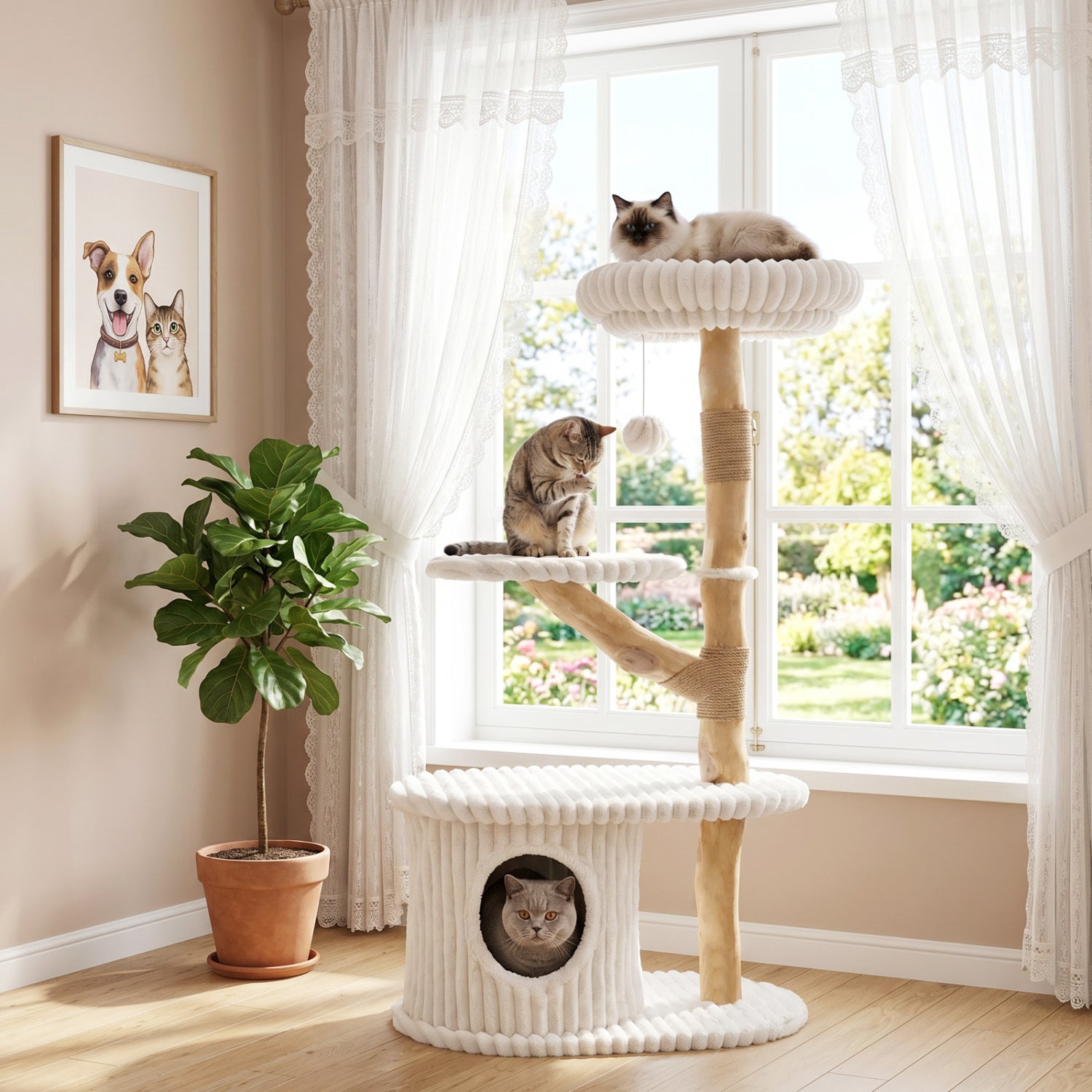 41-Inch Cat Tower with real wood branches and plush rope posts three cats DirectDeals on Tampa Home & Garden Store