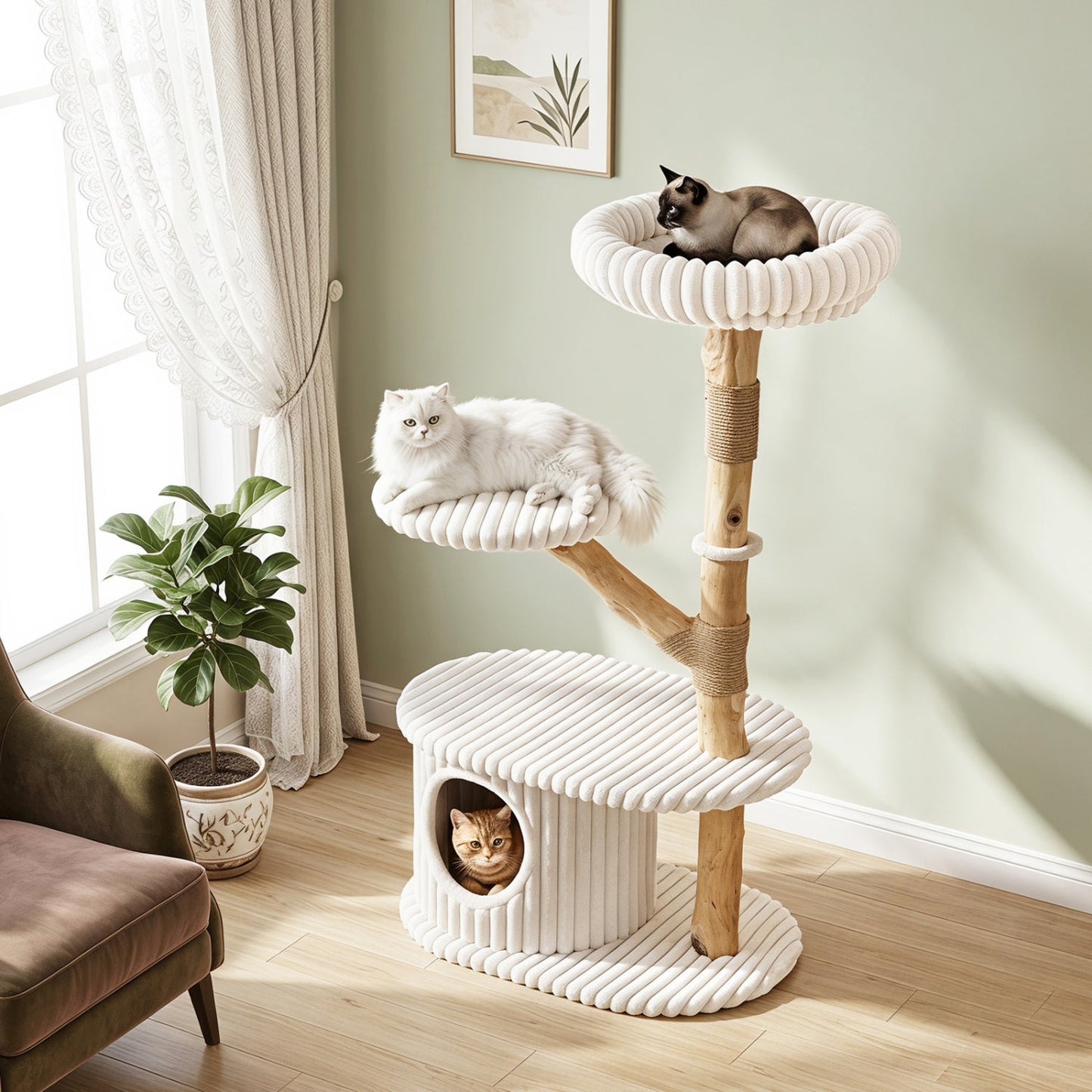41-Inch Cat Tower by DirectDeals: cream rope-wrapped platforms on natural wood scratching posts on Tampa Home & Garden Store