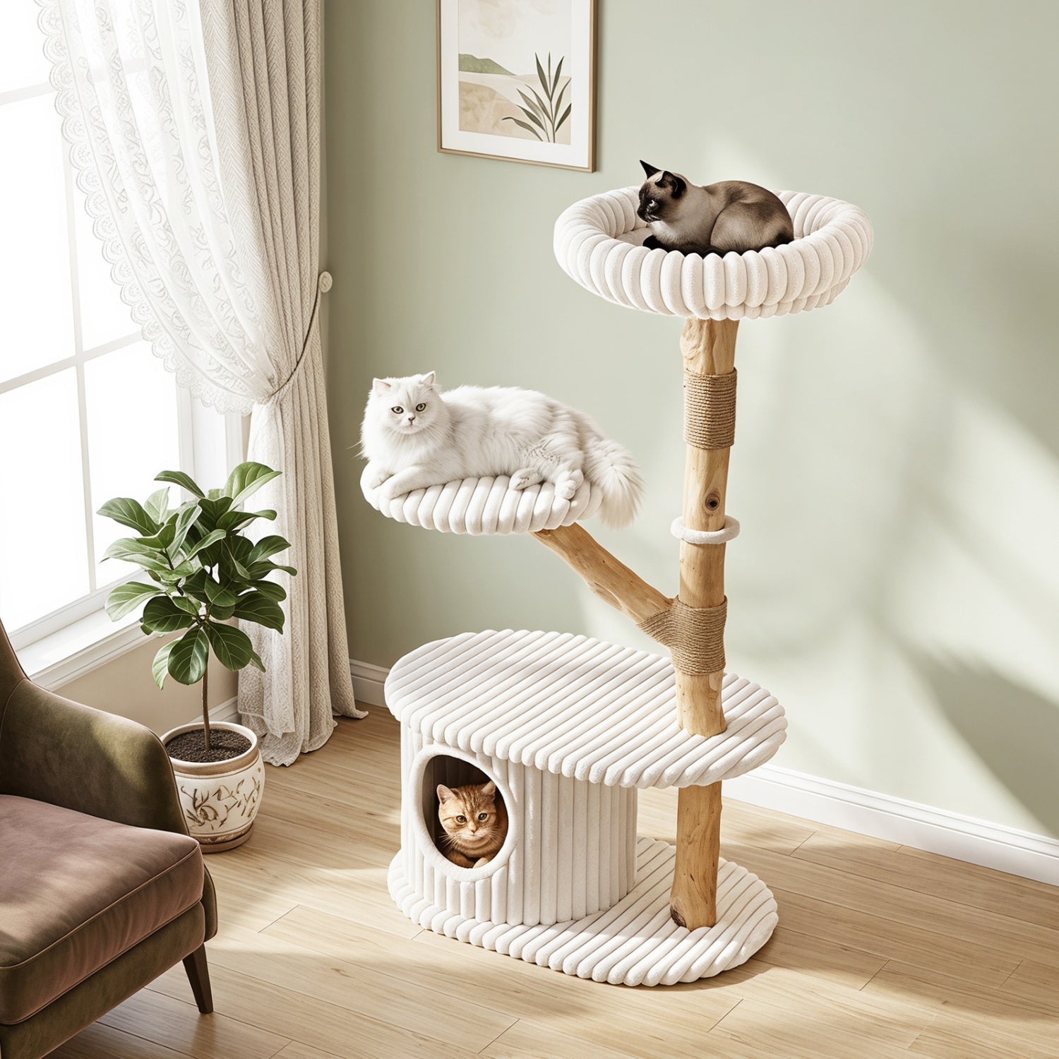 41-Inch Cat Tower by DirectDeals: cream rope-wrapped platforms on natural wood scratching posts on Tampa Home & Garden Store