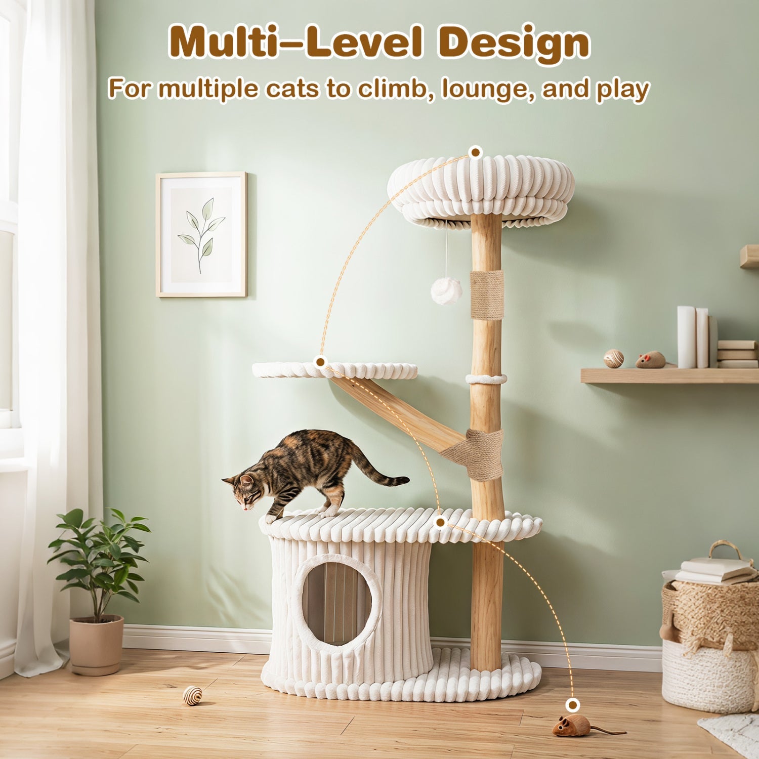 41-Inch Cat Tree by DirectDeals with real wood branches and rope-wrapped perches on Tampa Home & Garden Store