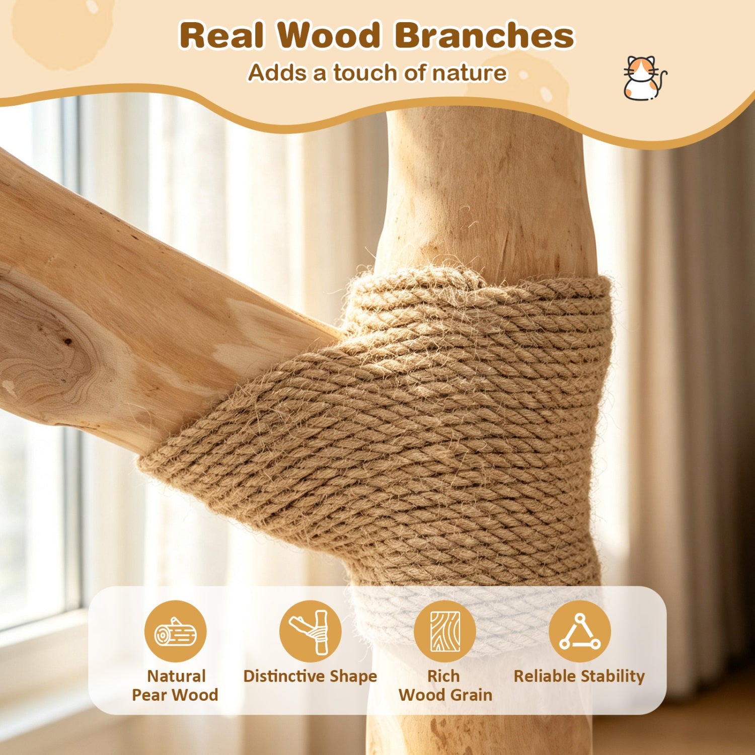 41-Inch Cat Tree with natural pear wood trunk and rope-wrapped scratching posts by DirectDeals on Tampa Home & Garden Store