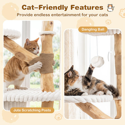 Cat Tree 41-Inch with wood branches and jute posts by DirectDeals, two cats on perches on Tampa Home & Garden Store