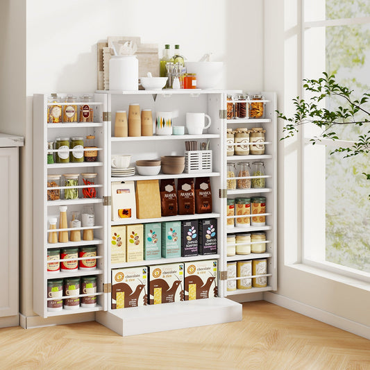 Armario de despensa de 41 pulgadas de alto, mueble de cocina con puertas y estantes - Blanco
