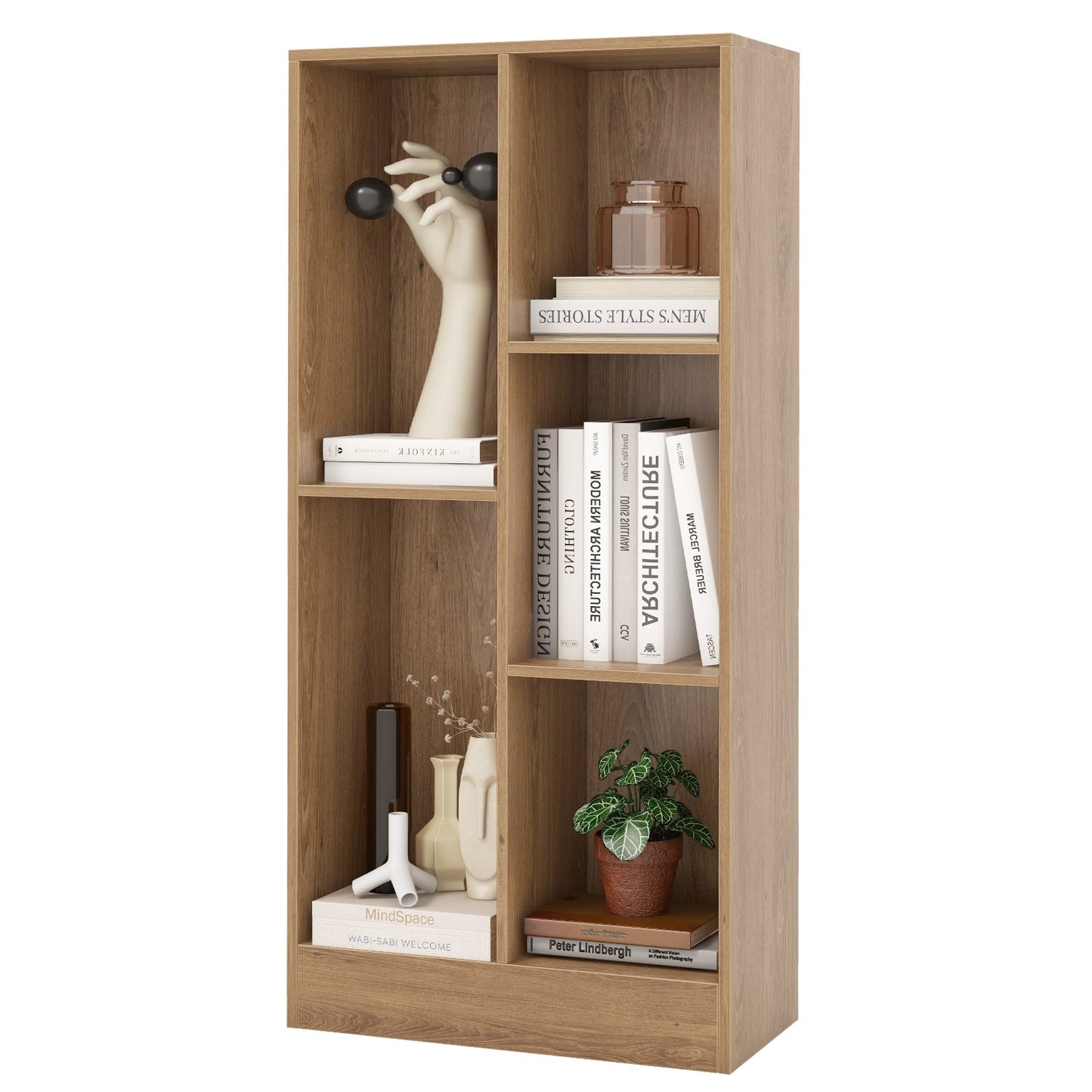 Estantería de suelo de 41 pulgadas con 5 cubos y 2 kits antivuelco-Natural