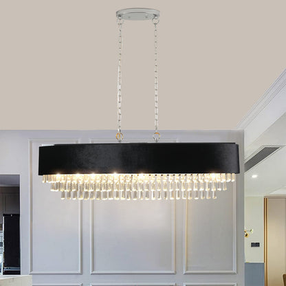 Chandelier 39' crystal with black velvet shade by HouseOfZazla; crystal fringe, dual chains on Tampa Home & Garden Store