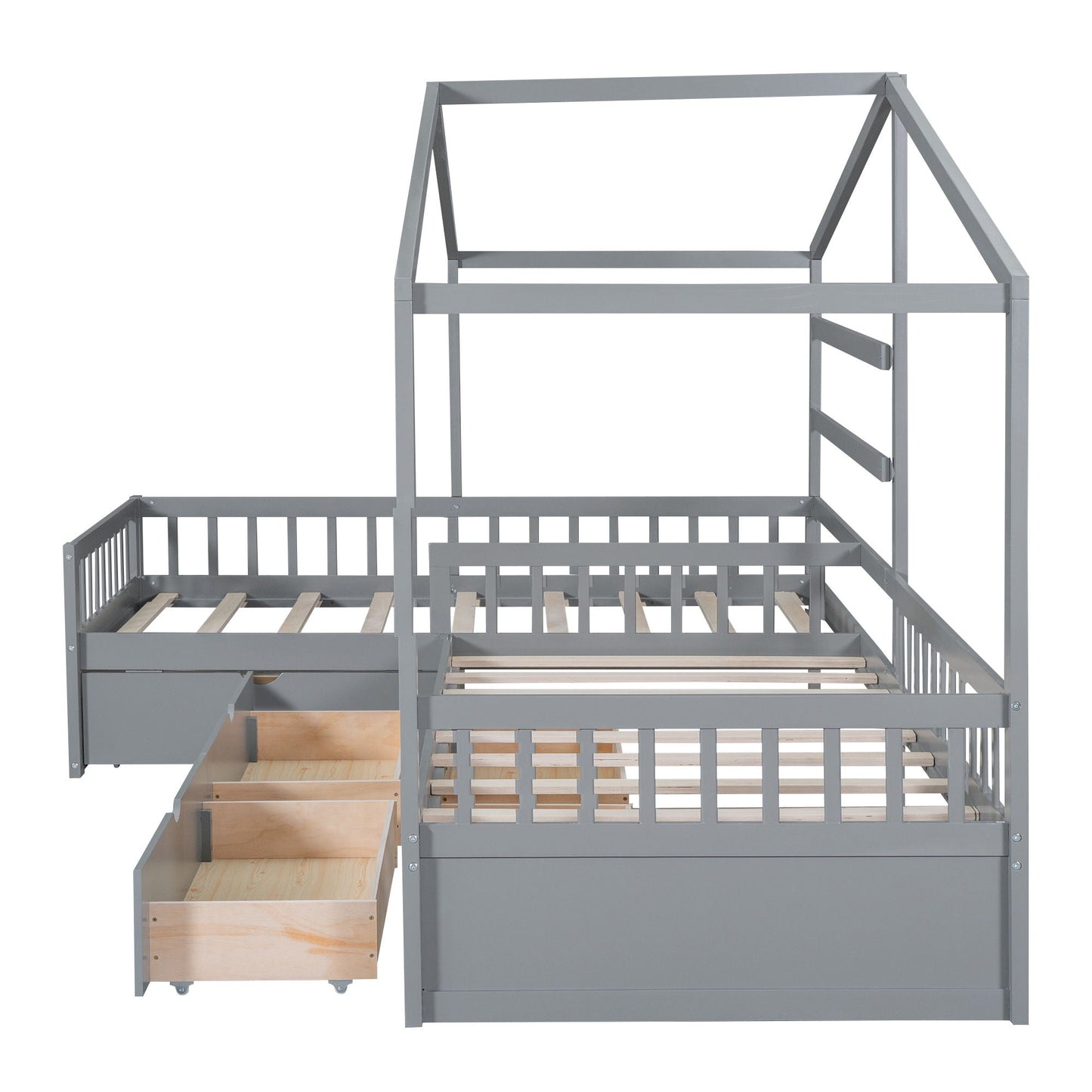 L Shape Platform Bed With 3 Storage Drawers gray metal frame by HouseOfZazla with slat base on Tampa Home & Garden Store