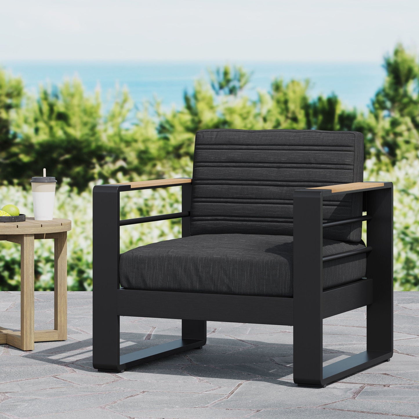 Giovanna Club Chair Set outdoor armchair with aluminum frame, black cushions HouseOfZazla on Tampa Home & Garden Store