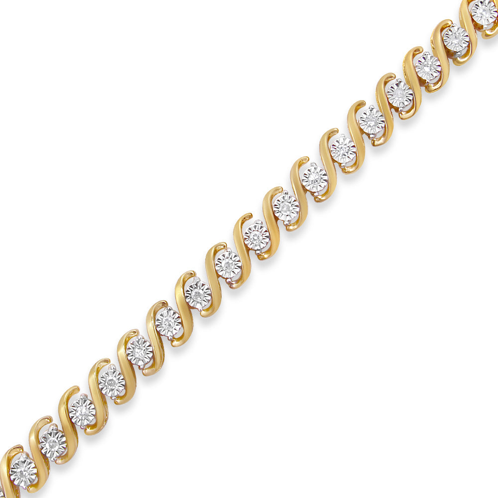 Bracelet: MiracleSet 14K yellow gold plated over sterling silver diamond S-curve tennis bracelet on Tampa Home & Garden Store