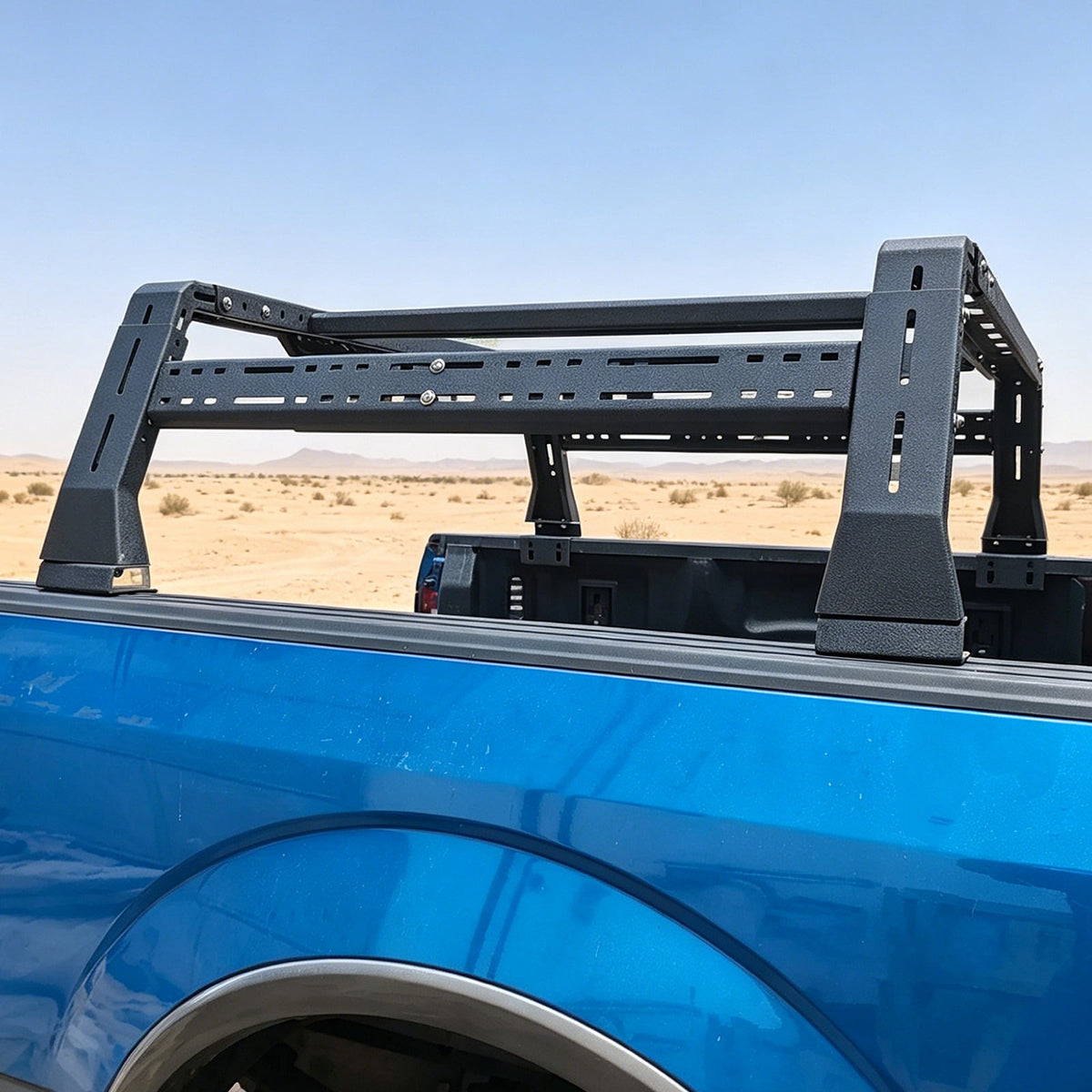 Overland Truck Bed Rack system by HouseOfZazla, heavy-duty steel, black finish on pickup rails on Tampa Home & Garden Store