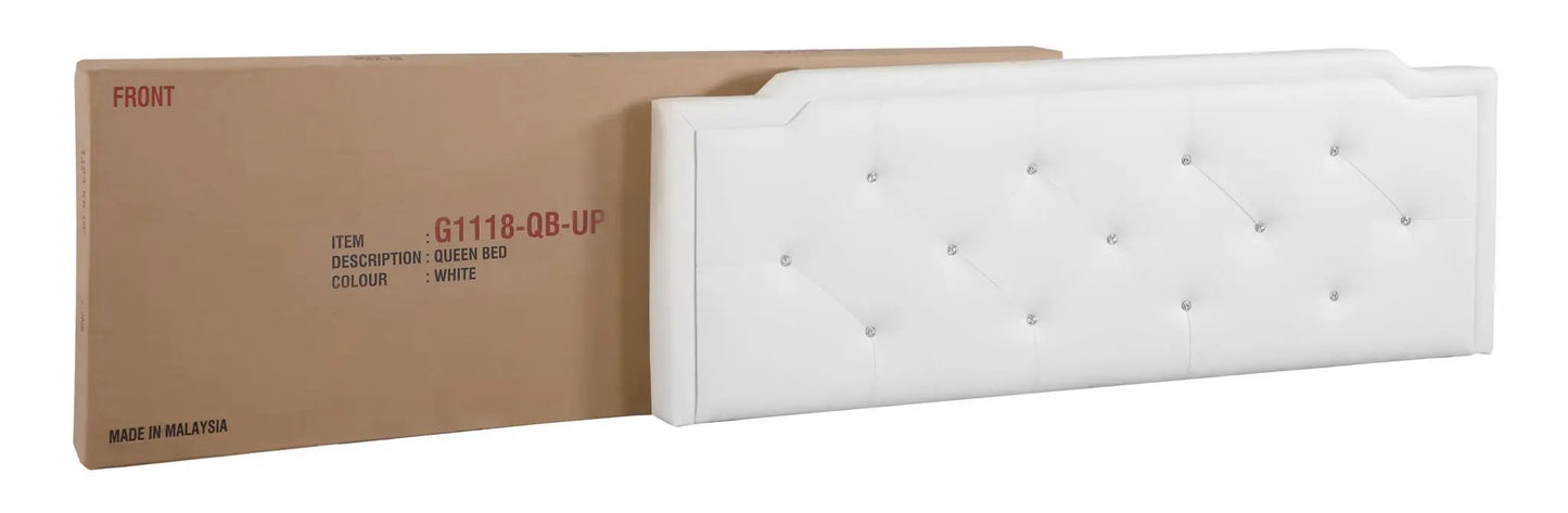 Button tufted upholstered queen bed white with crystal button accents by Unique Piece Furniture on Tampa Home & Garden Store