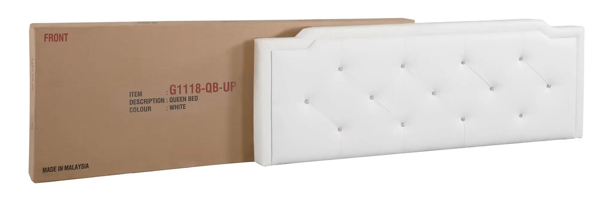 Button tufted upholstered queen bed white with crystal button accents by Unique Piece Furniture on Tampa Home & Garden Store