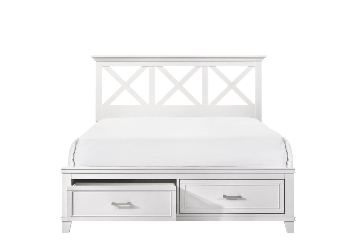 Ample Storage Bed with X Headboard and Wood Base