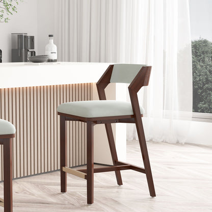 Patricia Counter Stool by HouseOfZazla, counter-height stool with dark wood frame and pale seat on Tampa Home & Garden Store