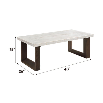 Edwyn Natural Marble Top End Table with dark wood legs, 18h x 48w x 26d on Tampa Home & Garden Store
