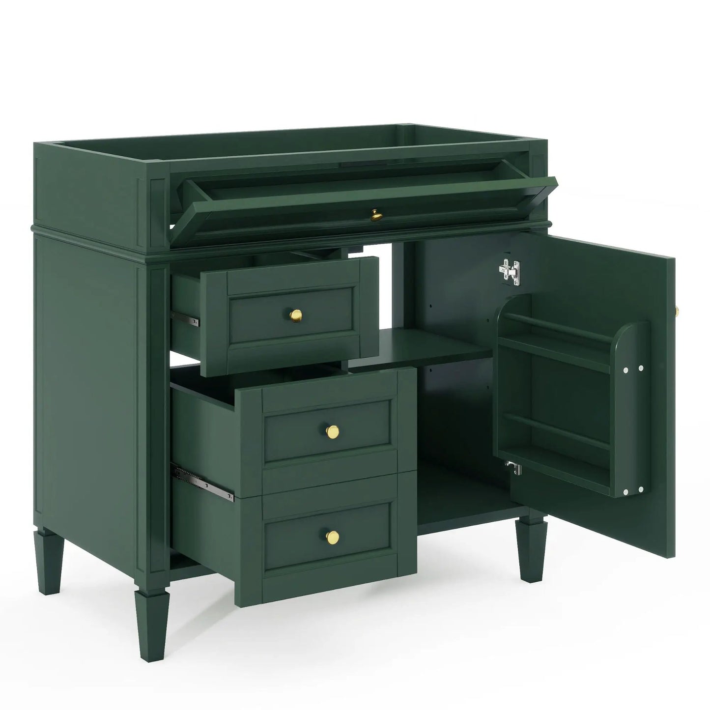 Bathroom vanity base by Unique Piece Furniture in green with 2 drawers and a tip-out drawer on Tampa Home & Garden Store
