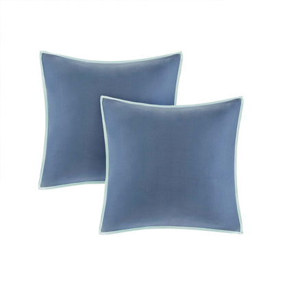 Blue cotton decorative throw pillows with pale mint trim set of 2 on Tampa Home & Garden Store