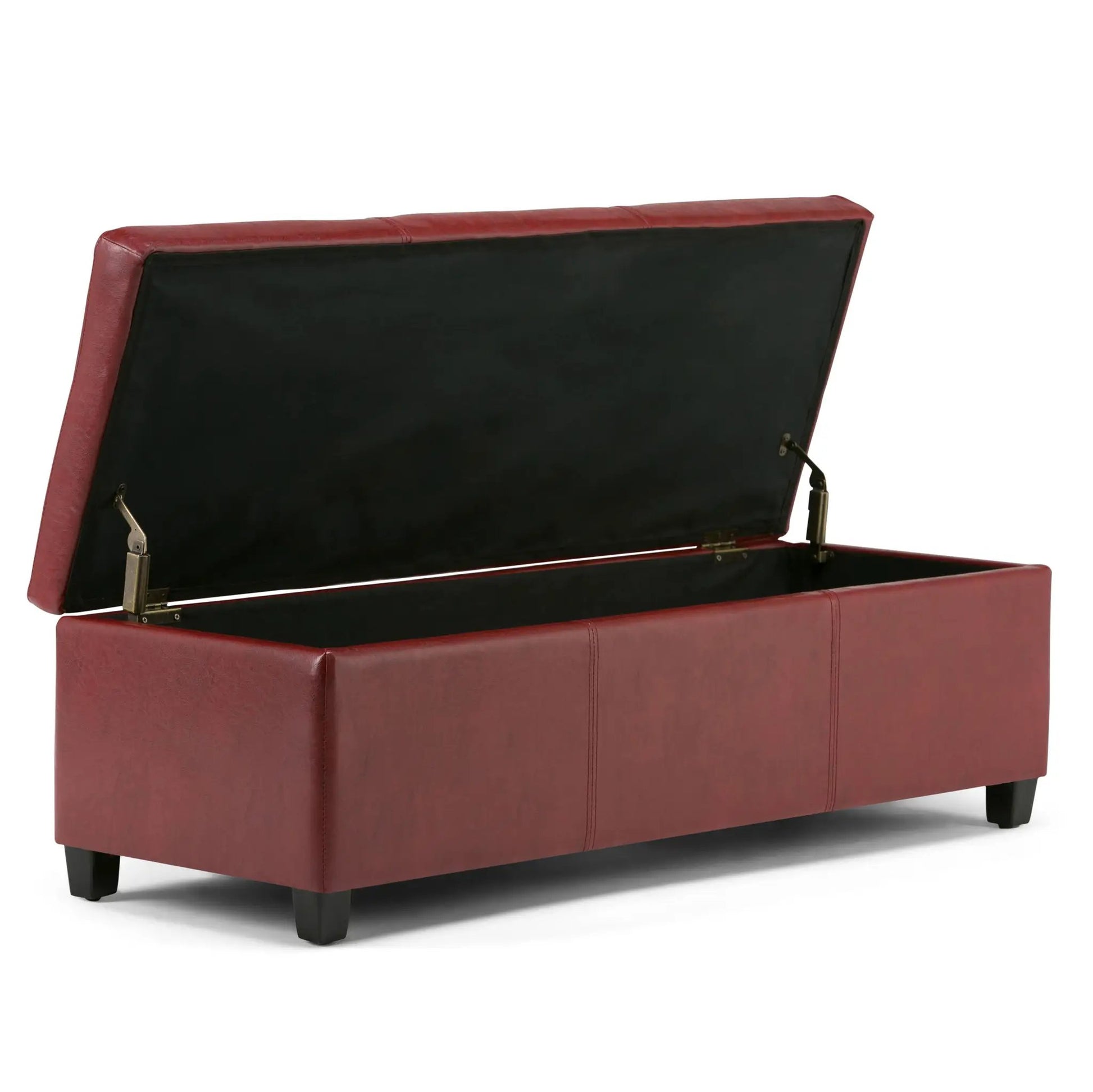Avalon storage ottoman bench red upholstery by Unique Piece Furniture open black interior on Tampa Home & Garden Store