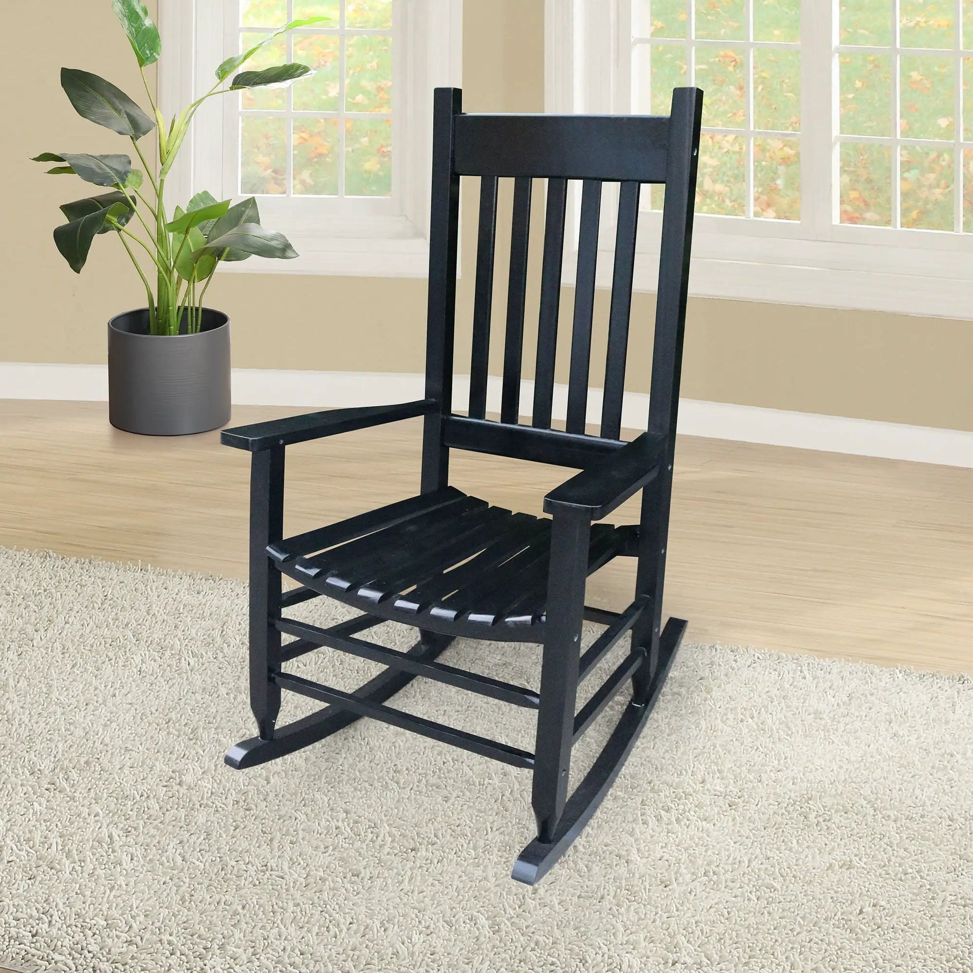 Classic wooden porch rocker chair in black Populus wood finish by Unique Piece Furniture on Tampa Home & Garden Store