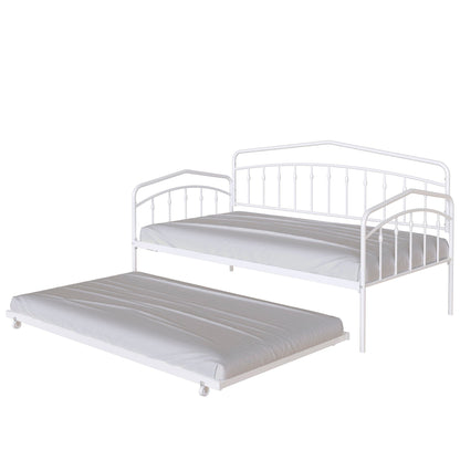 Fox Daybed With Twin Trundle, white metal frame by HouseOfZazla with grey mattresses on Tampa Home & Garden Store