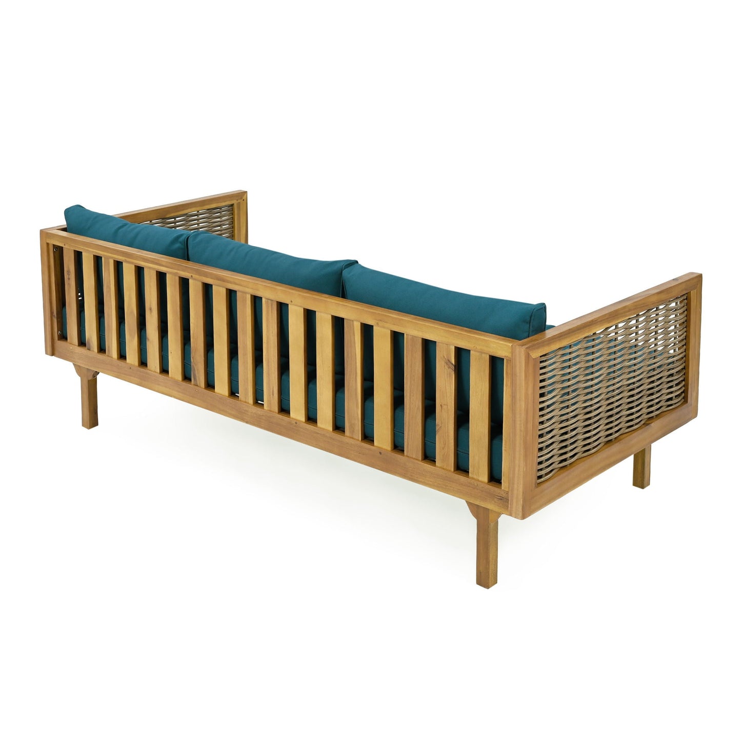 Claremont 3 Seater Daybed in teak acacia wood with teal water resistant cushions HouseOfZazla on Tampa Home & Garden Store