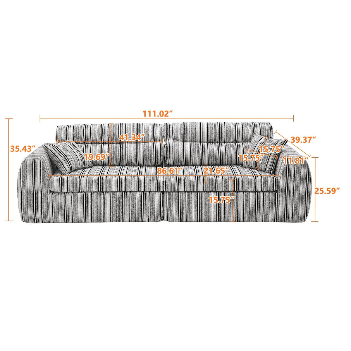 3 Seater Stationary Sofa with Throw Pillows, gray striped fabric, HouseOfZazla on Tampa Home & Garden Store